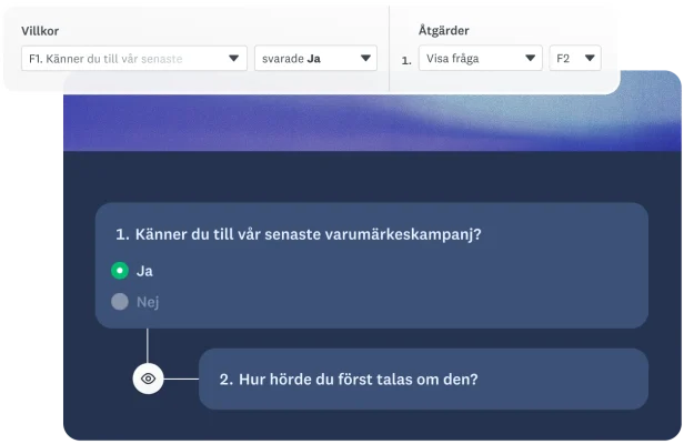 Skärmbild av möjligheten att visa frågor på samma sida baserat på villkor